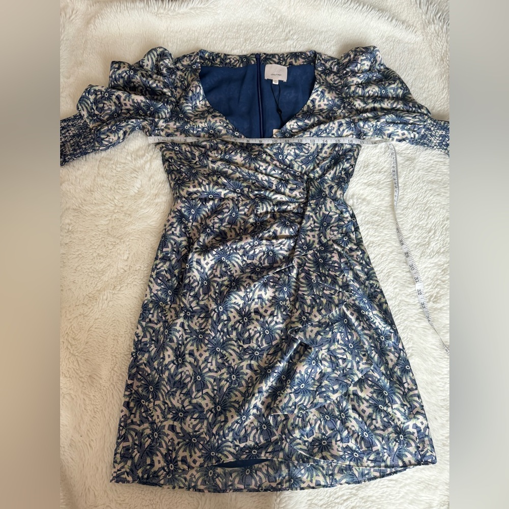cinq a sept Blue Floral Puff-Sleeve Midi Dress - Picture 14 of 16